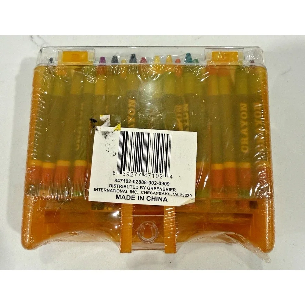 64 Crayons in Plastic Storage Box w/Hinged Lid and Sharpener New Sealed